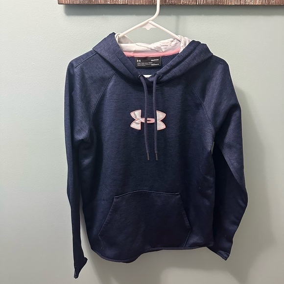 UNDER Armour Sweatshirt Hoodie Adult small pink/blue Pullover Gym Running Logo - Picture 1 of 9